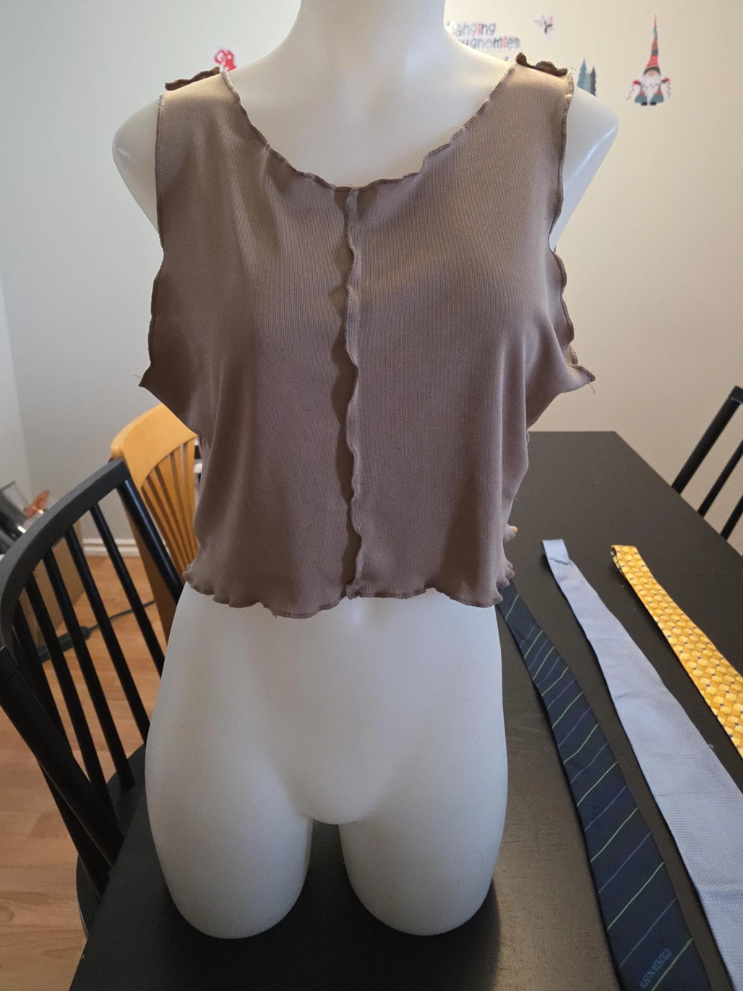 Brown Ribbed Lettuce Hem Tank Top