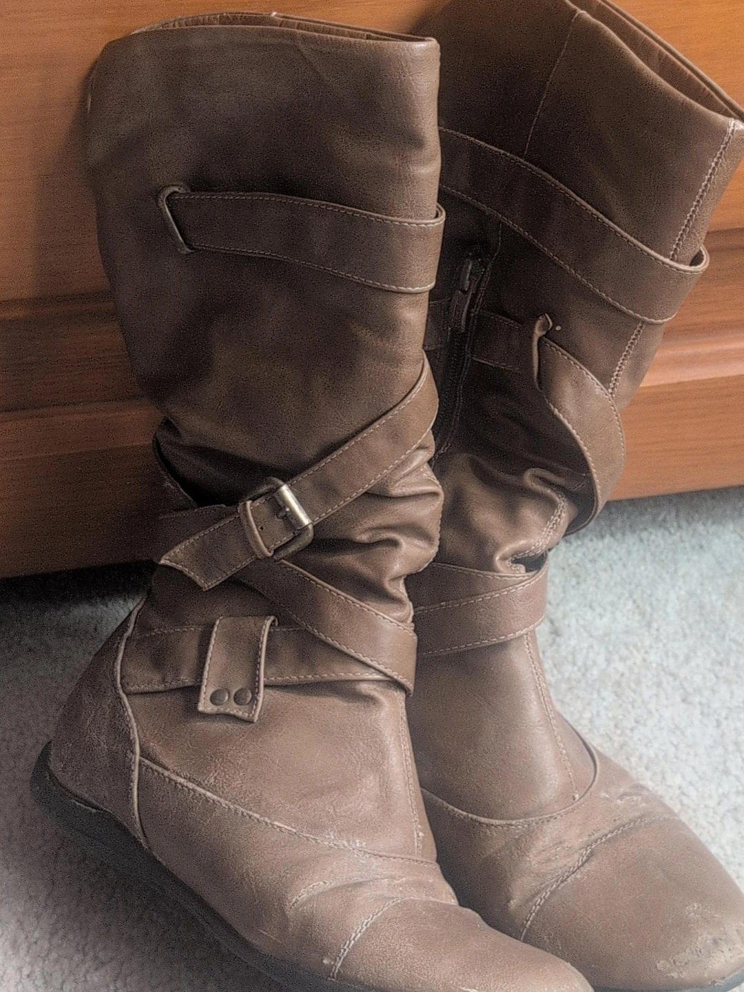 Brown Faux Leather Boots