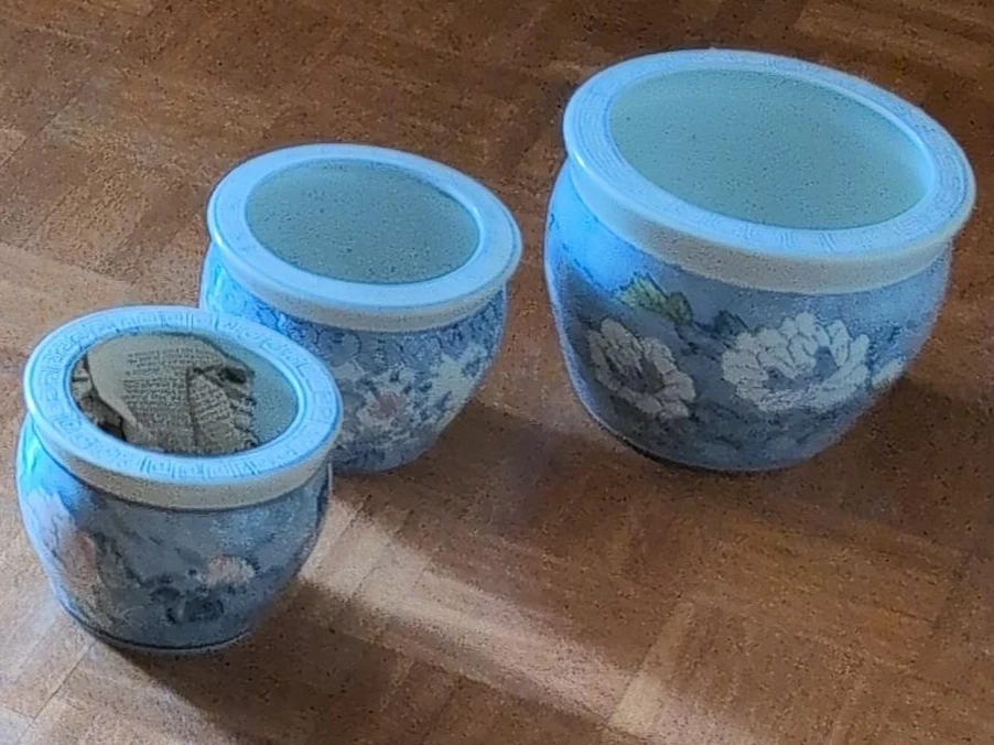 Set of 3 Blue Floral Ceramic Planters