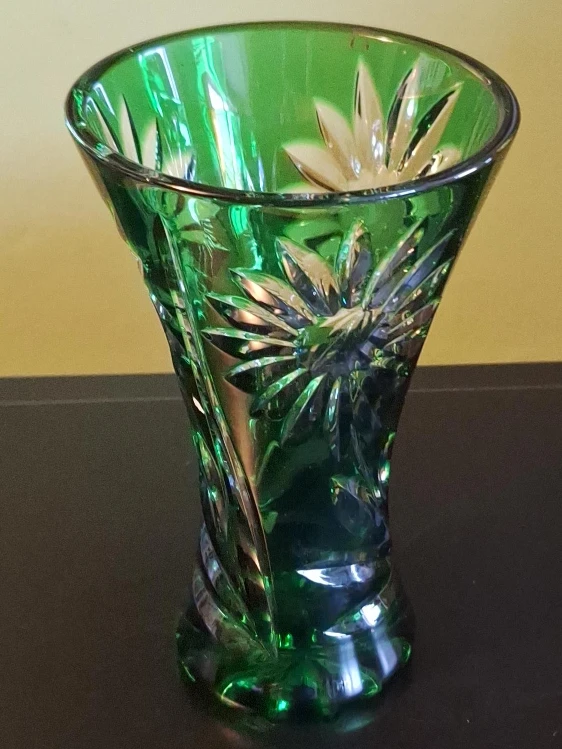 Green Cut Glass Bud Vase
