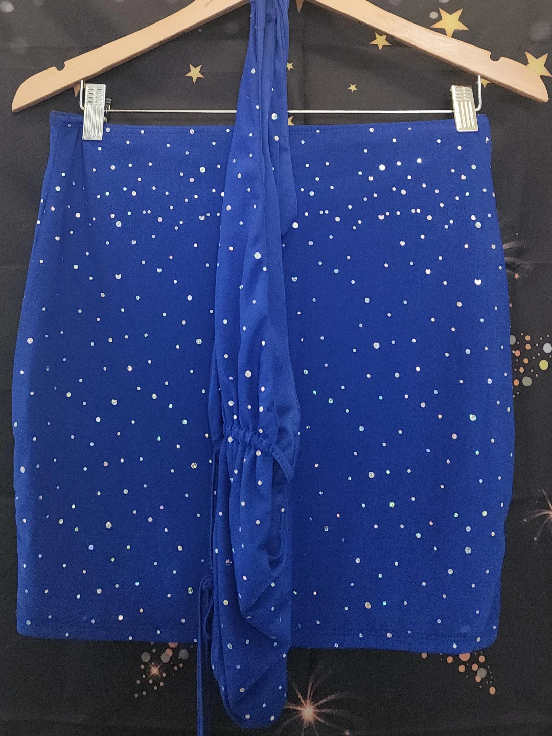 Blue Sequin Halter Top and Skirt Set