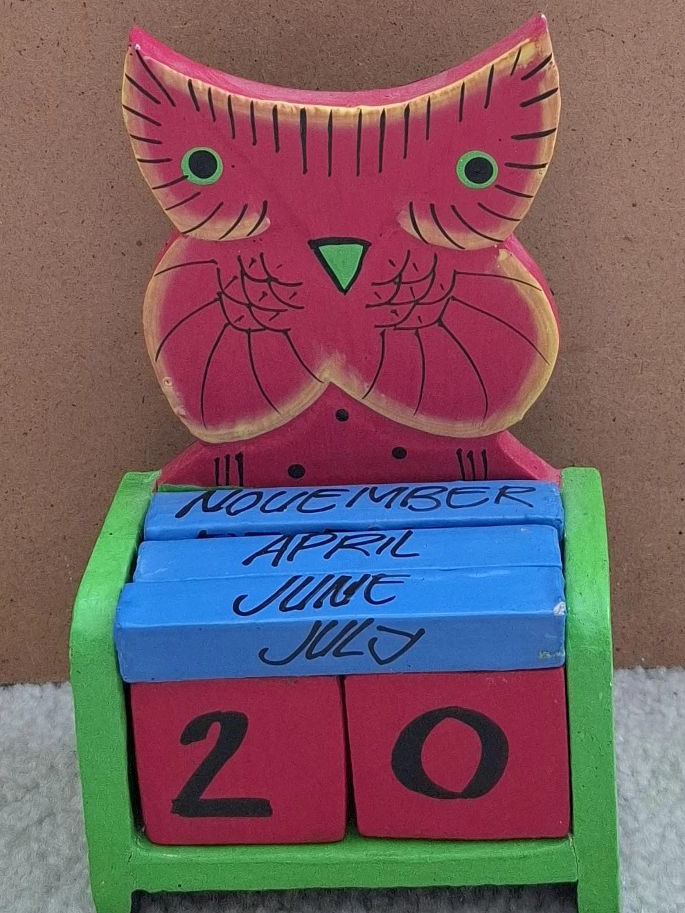 Wooden Owl Perpetual Calendar