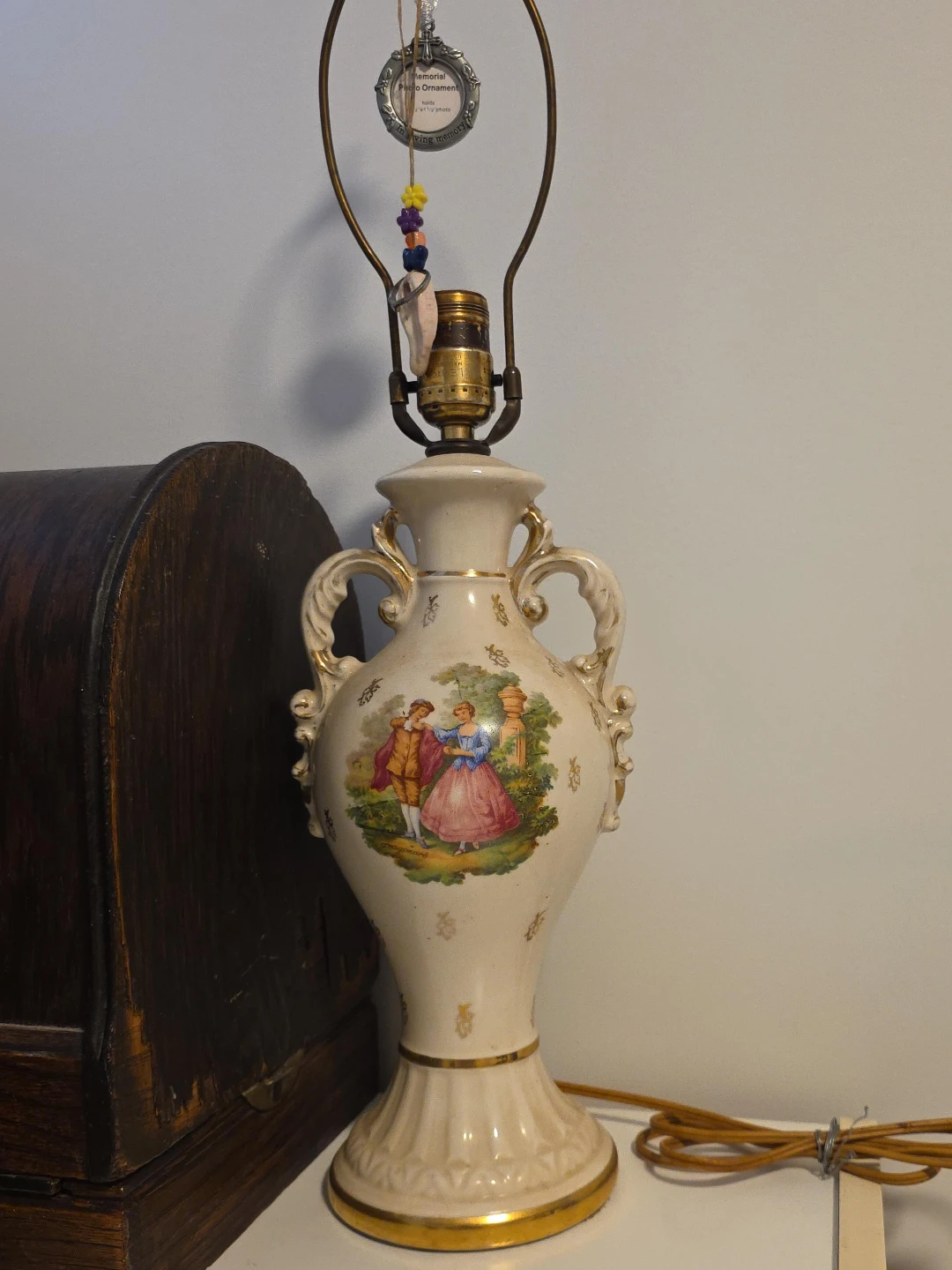 Vintage Ceramic Table Lamp with Figurine Scene