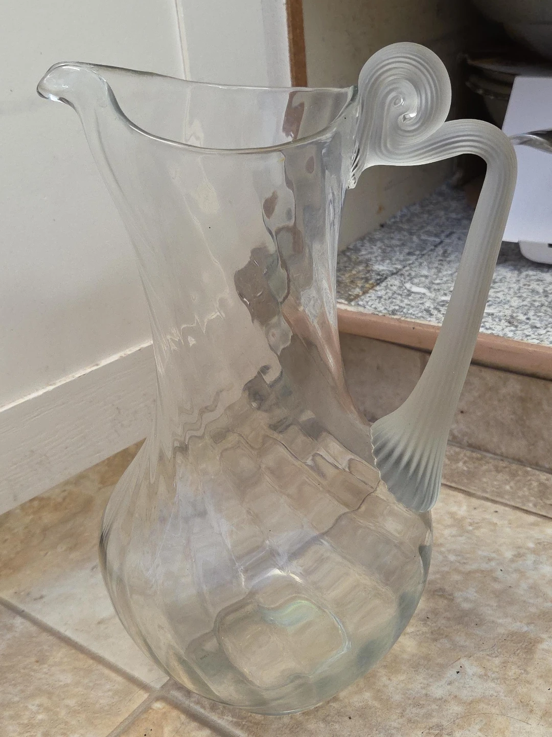 Clear Glass Pitcher with Swirl Handle