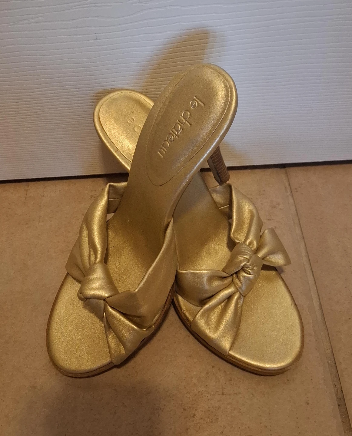 Le Chateau Gold Knot Slide Sandals