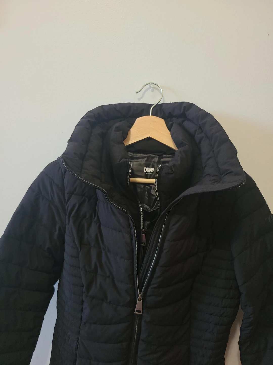 DKNY Black Puffer Jacket with Hood