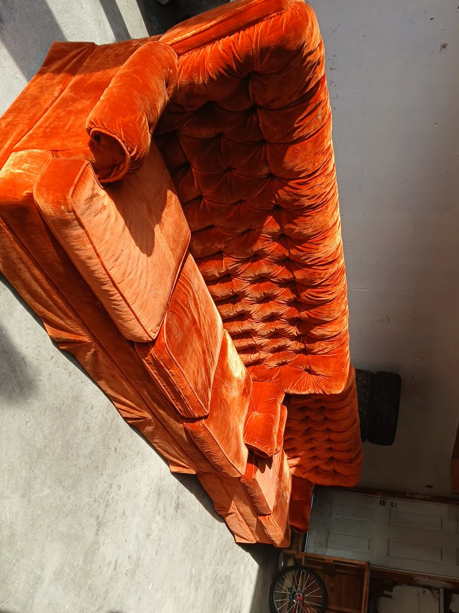 Orange Tufted Velvet Sofa
