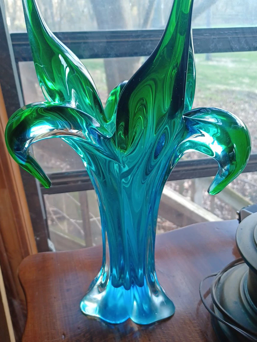 Large Swirl Glass Vase - Blue and Green
