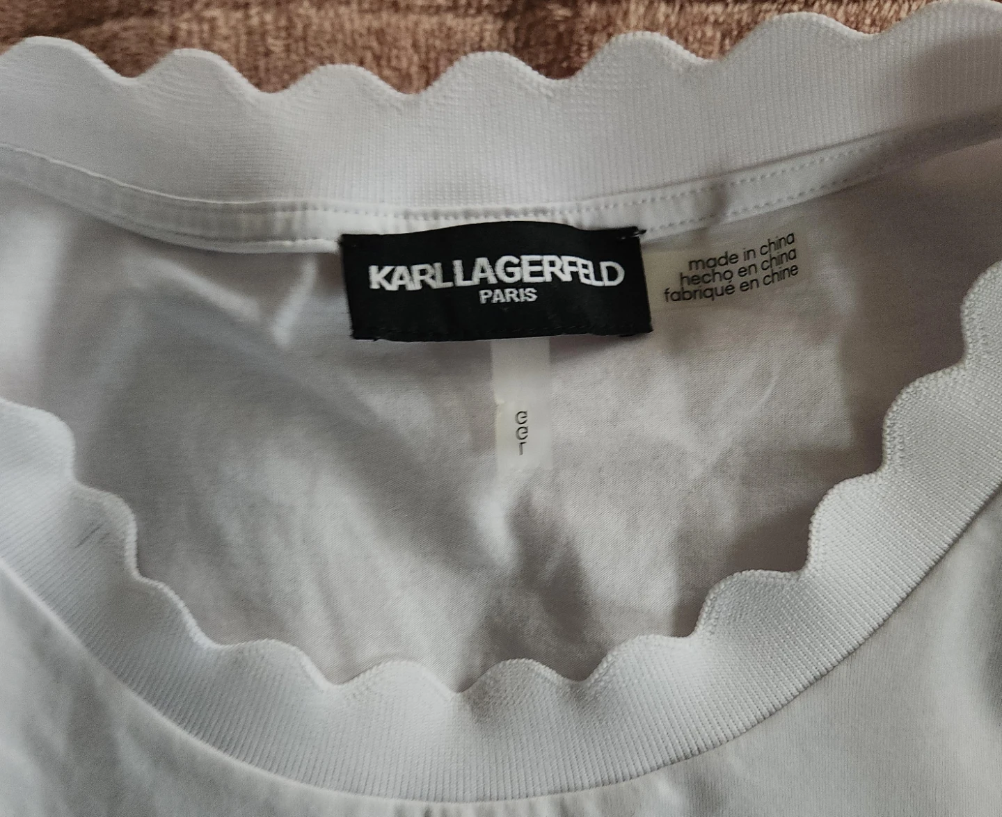 Karl Lagerfeld Paris White Scalloped Neck Top