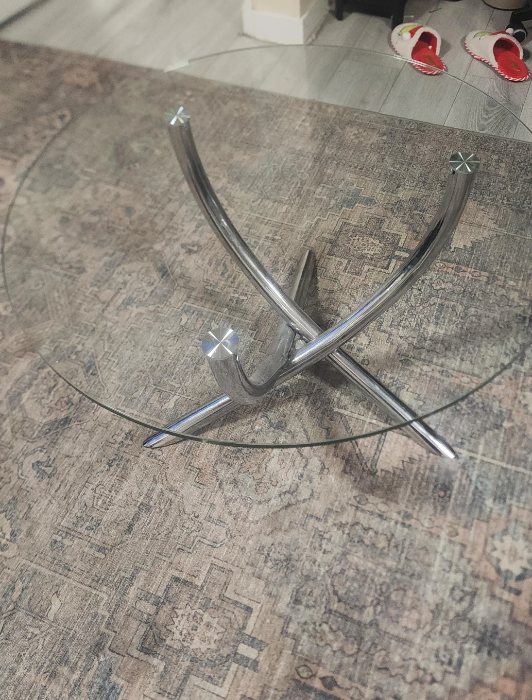 Glass top coffee table with chrome base