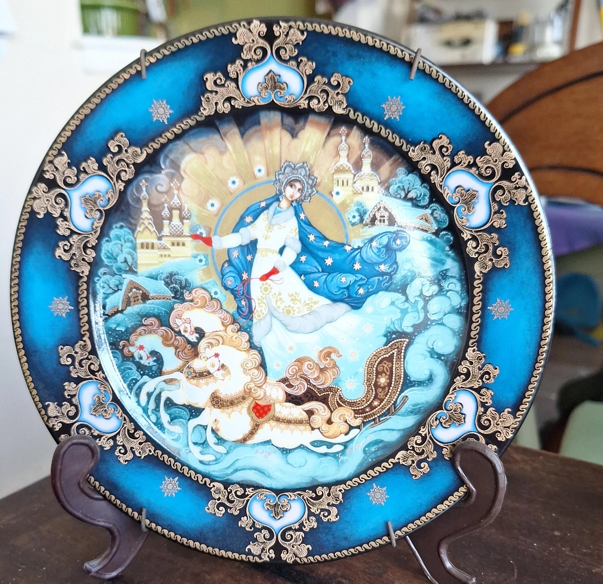 Decorative Plate with Winter Scene and Sleigh