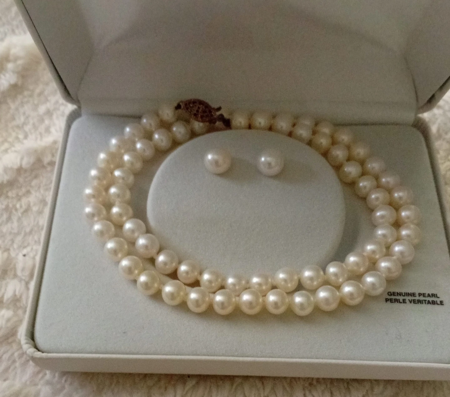 Genuine Pearl Necklace and Earrings Set