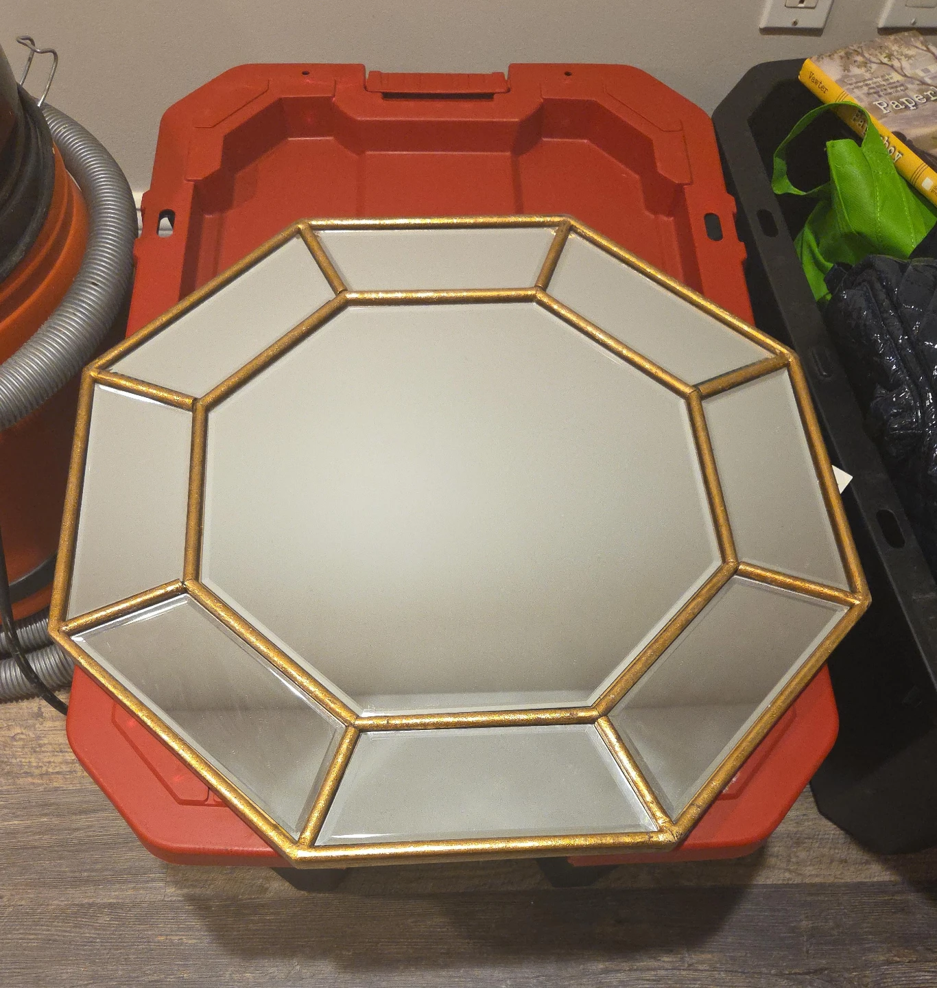 Octagon Mirror with Gold Beveled Frame