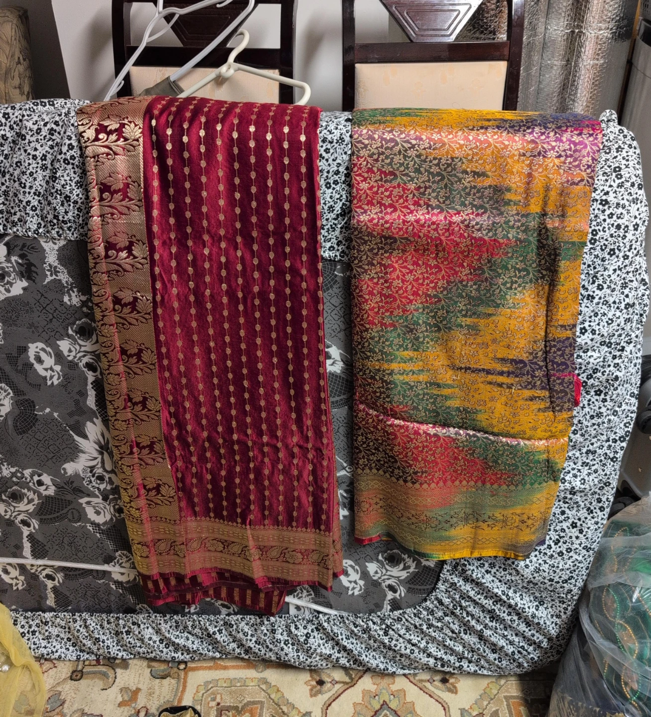 Two Indian Scarves/Dupattas - Red and Multicolour