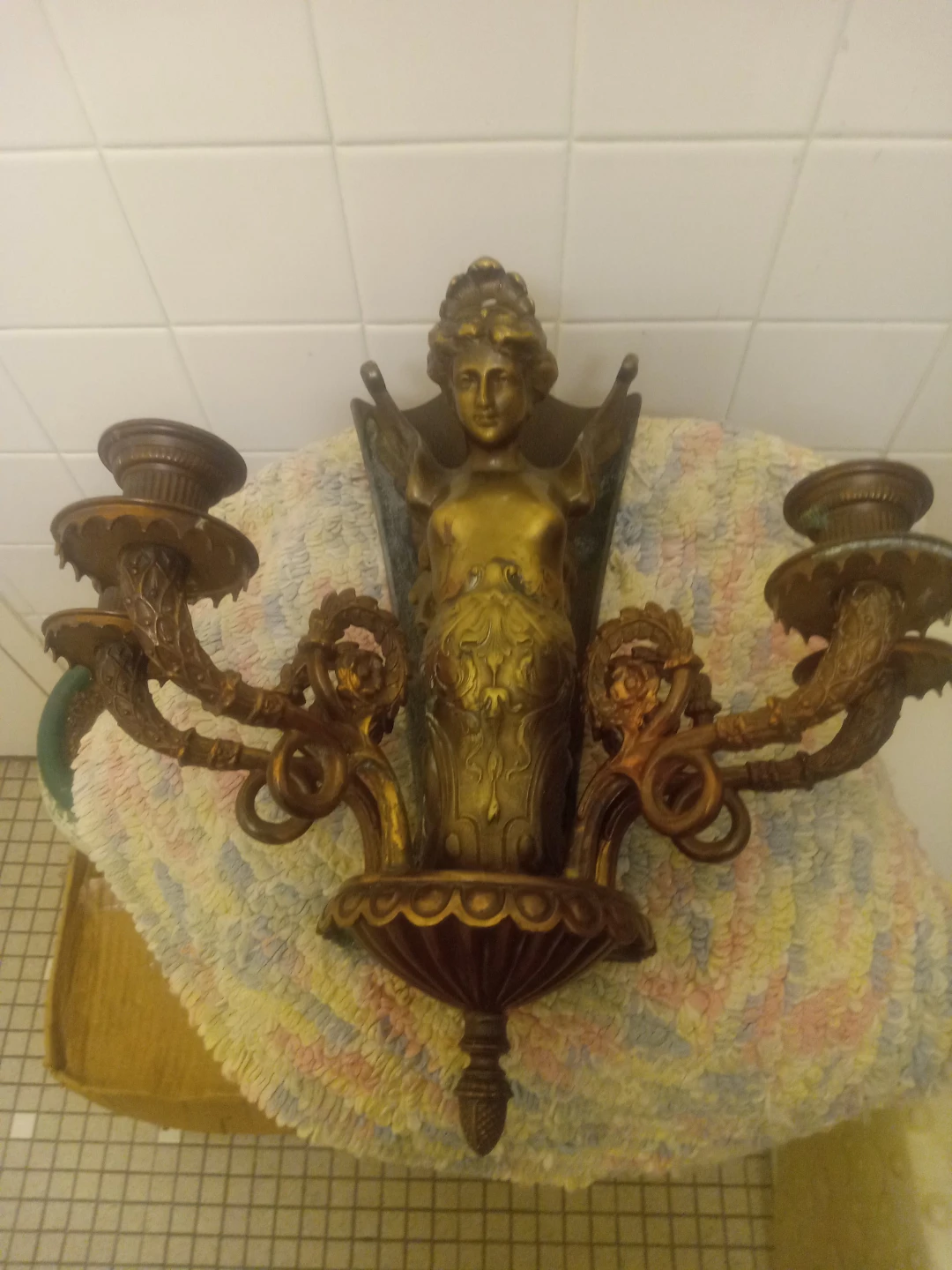 Ornate Brass Female Figure Candlestick Sconce