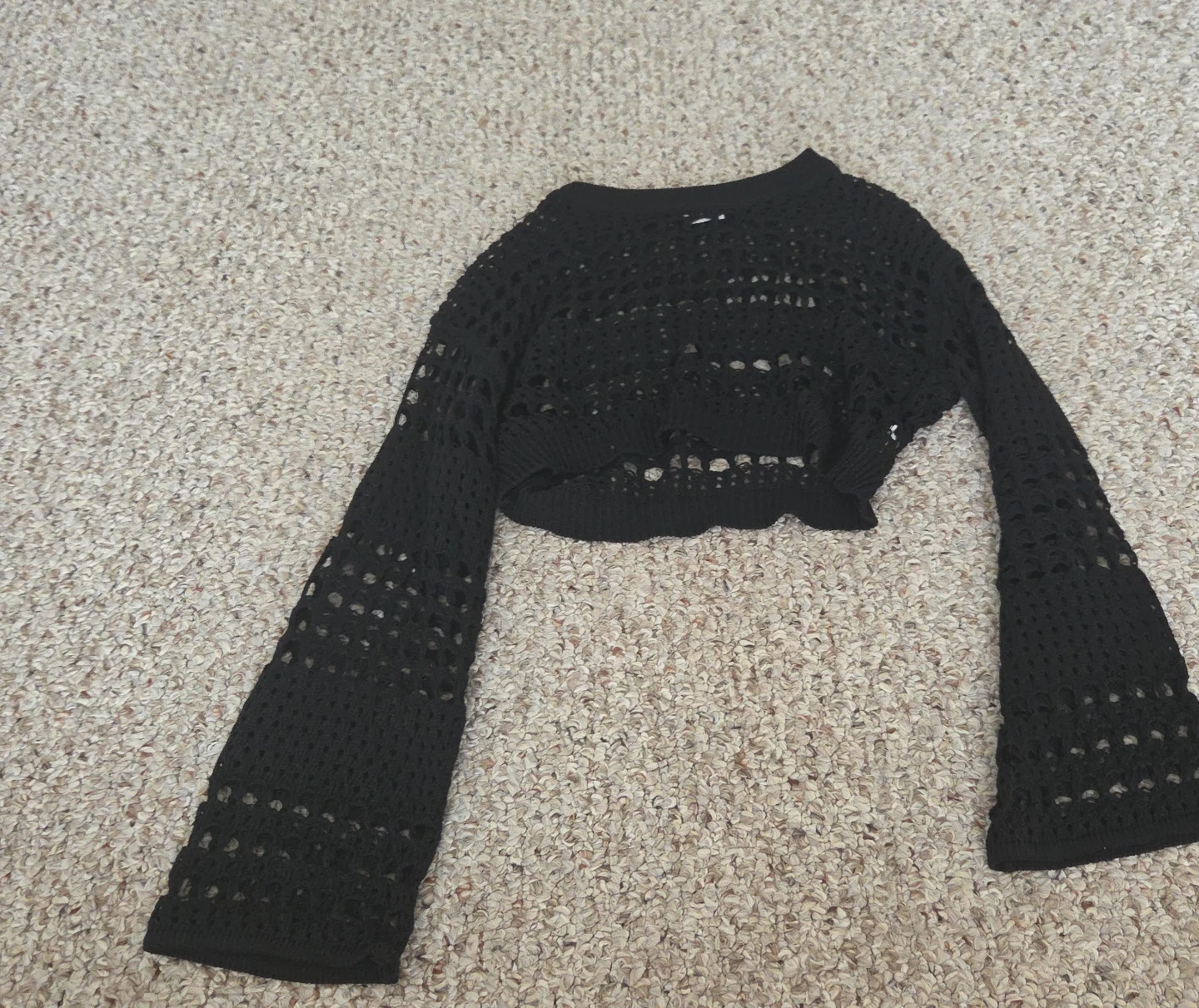 Black Crochet Crop Sweater