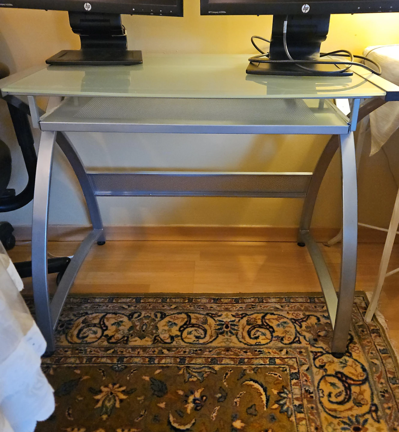 Glass Top Computer Desk with Pull-Out Keyboard Tray