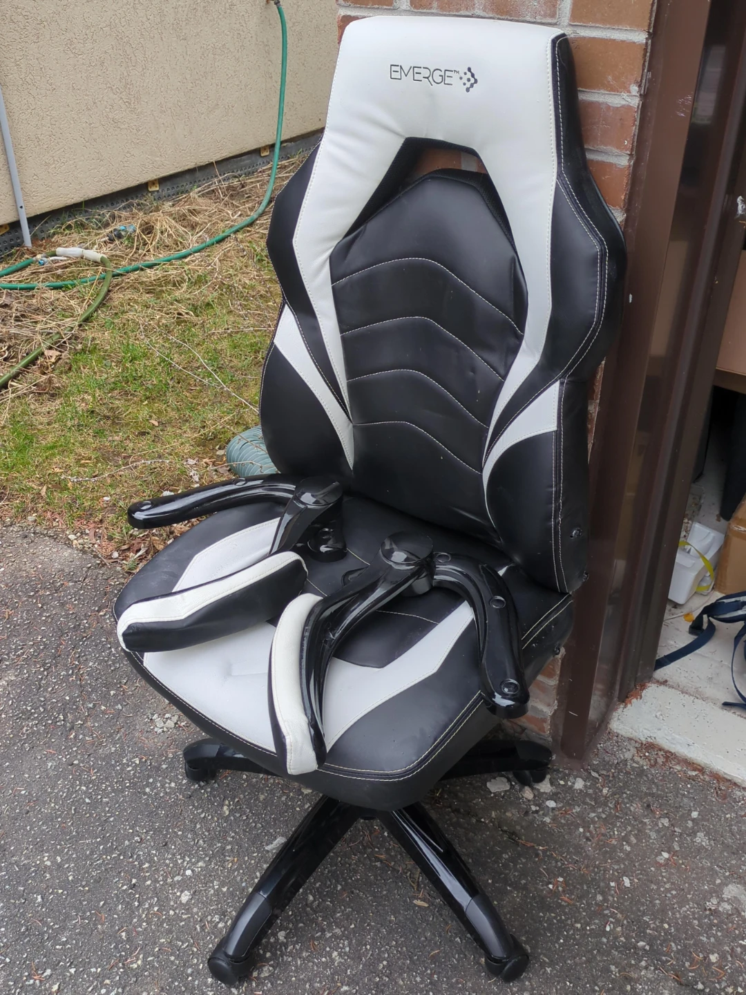 Emerge Vortex Bonded Leather Gaming Chair, Black and White