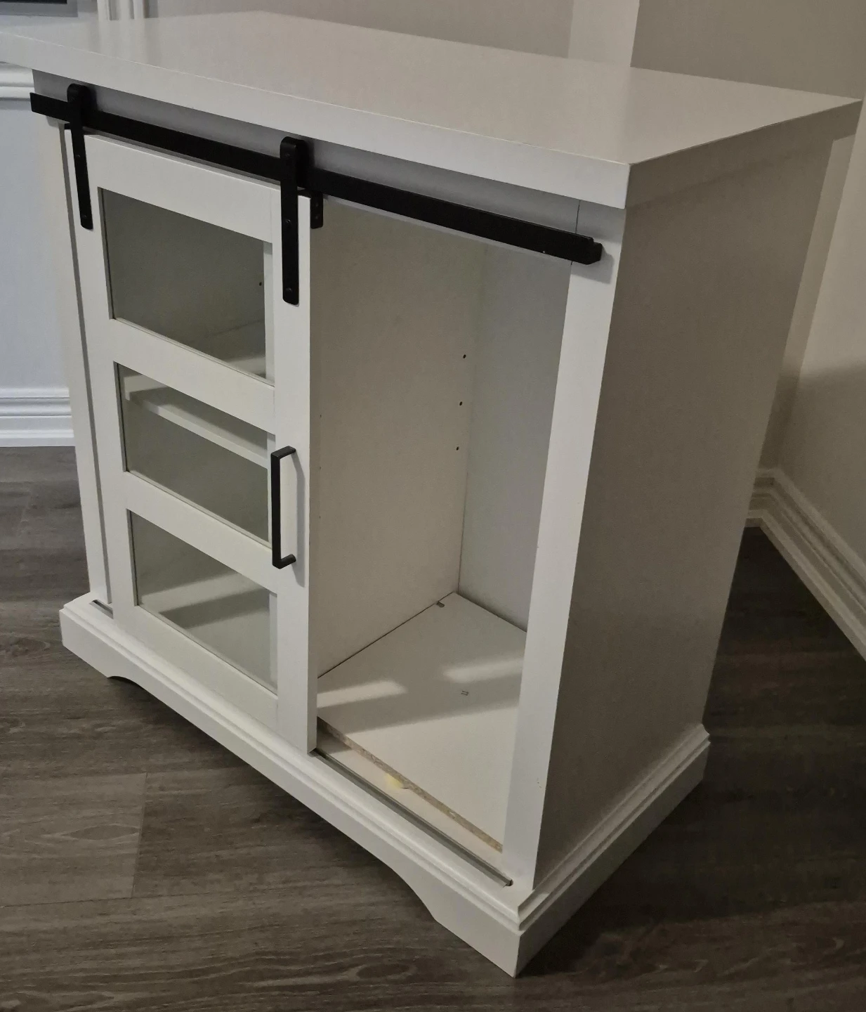 White Sliding Barn Door Cabinet with Glass Panes