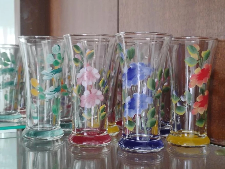Set of 8 Hand-Painted Floral Glasses