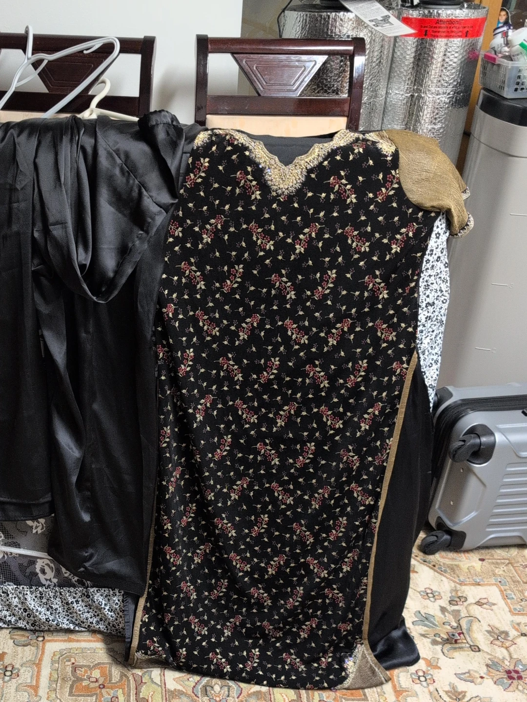 Black Floral Dress with Gold Trim