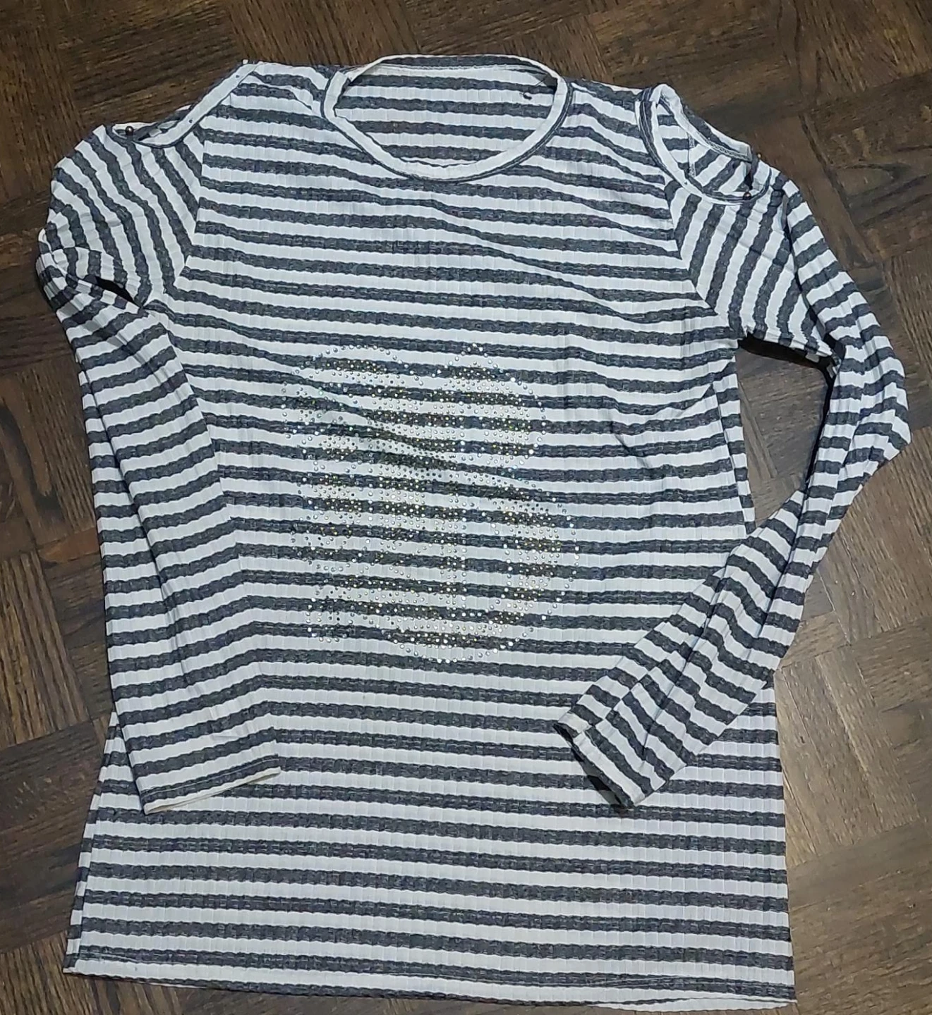 Girls' Striped Long Sleeve Top with Sparkle Heart