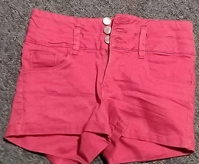 Red High-Waisted Button-Up Shorts