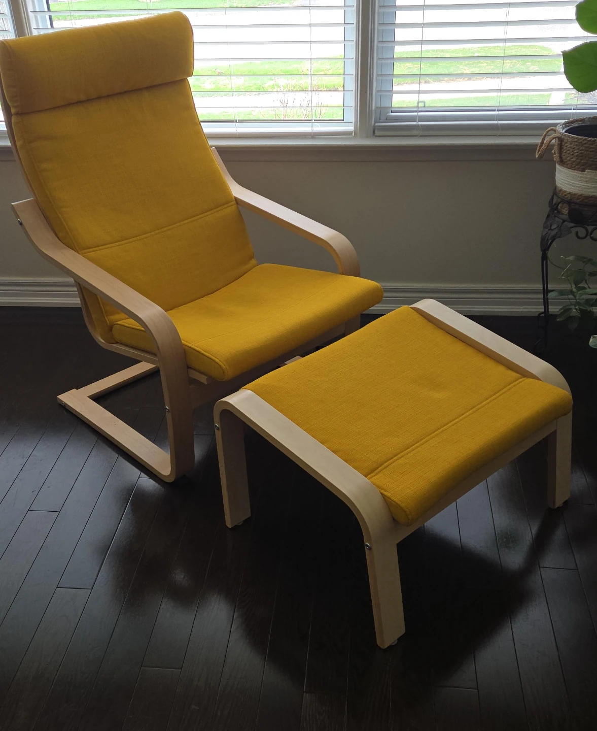 Yellow IKEA Poäng Armchair with Ottoman