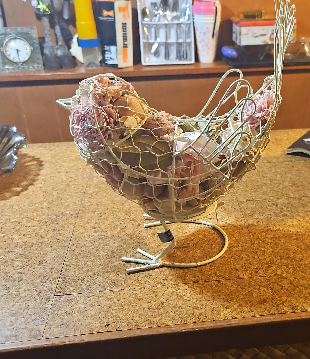 Wire Bird Basket with Dried Flowers