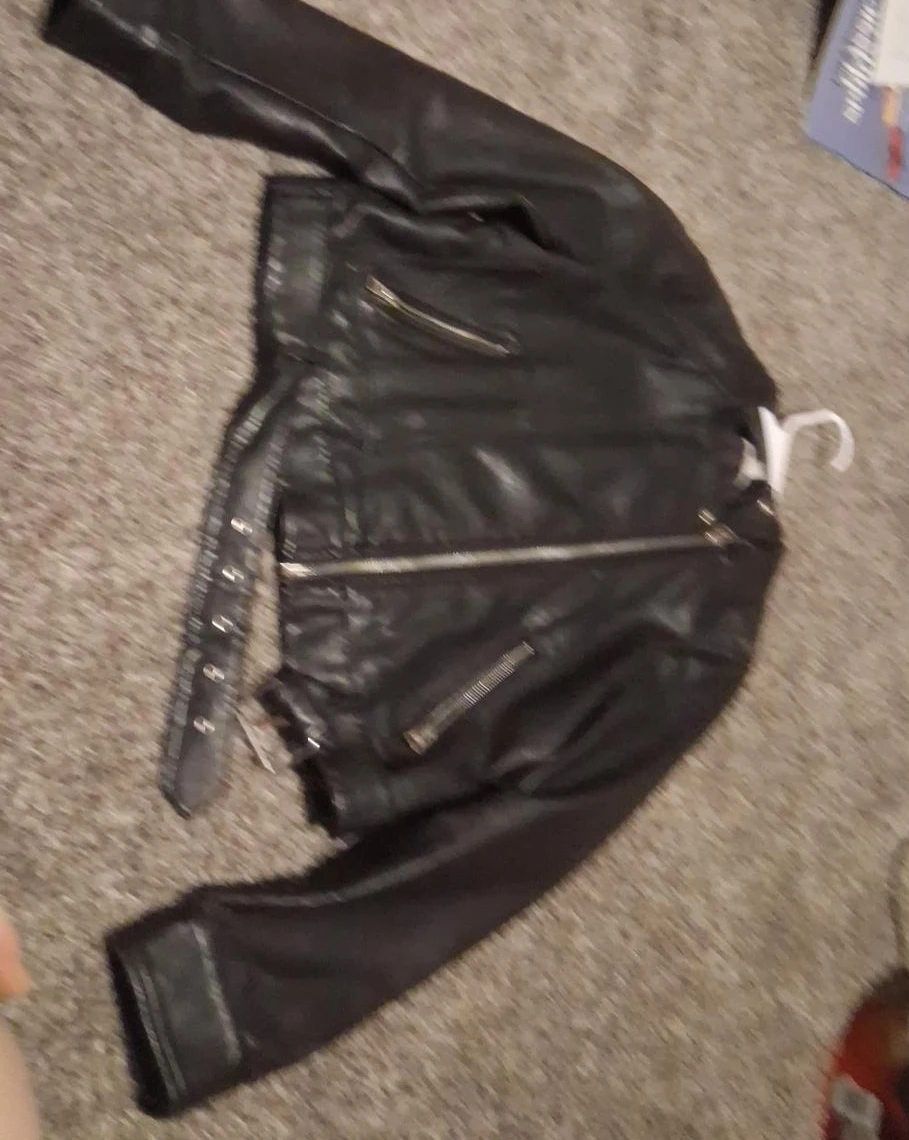 Black Faux Leather Moto Jacket with Belt