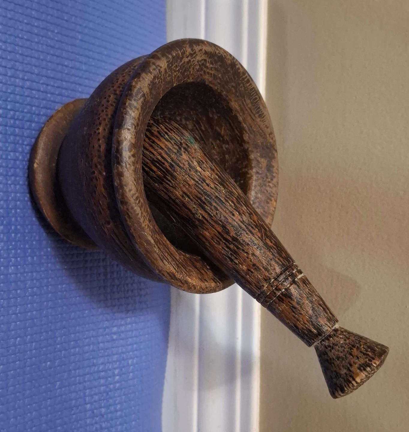 Authentic Hand-Carved Palm Wood Mortar and Pestle from Cambodia