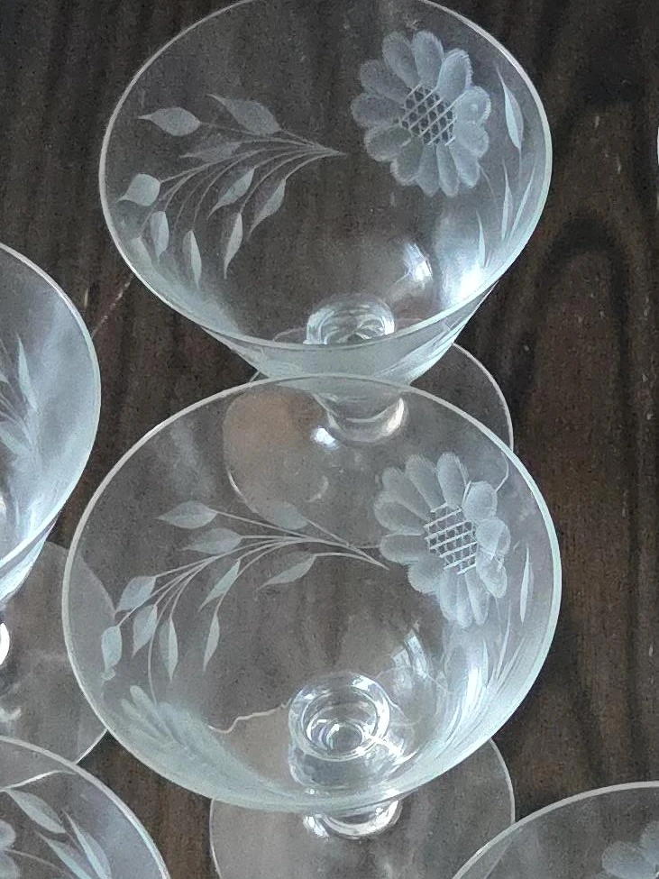 Vintage Etched Glassware Set