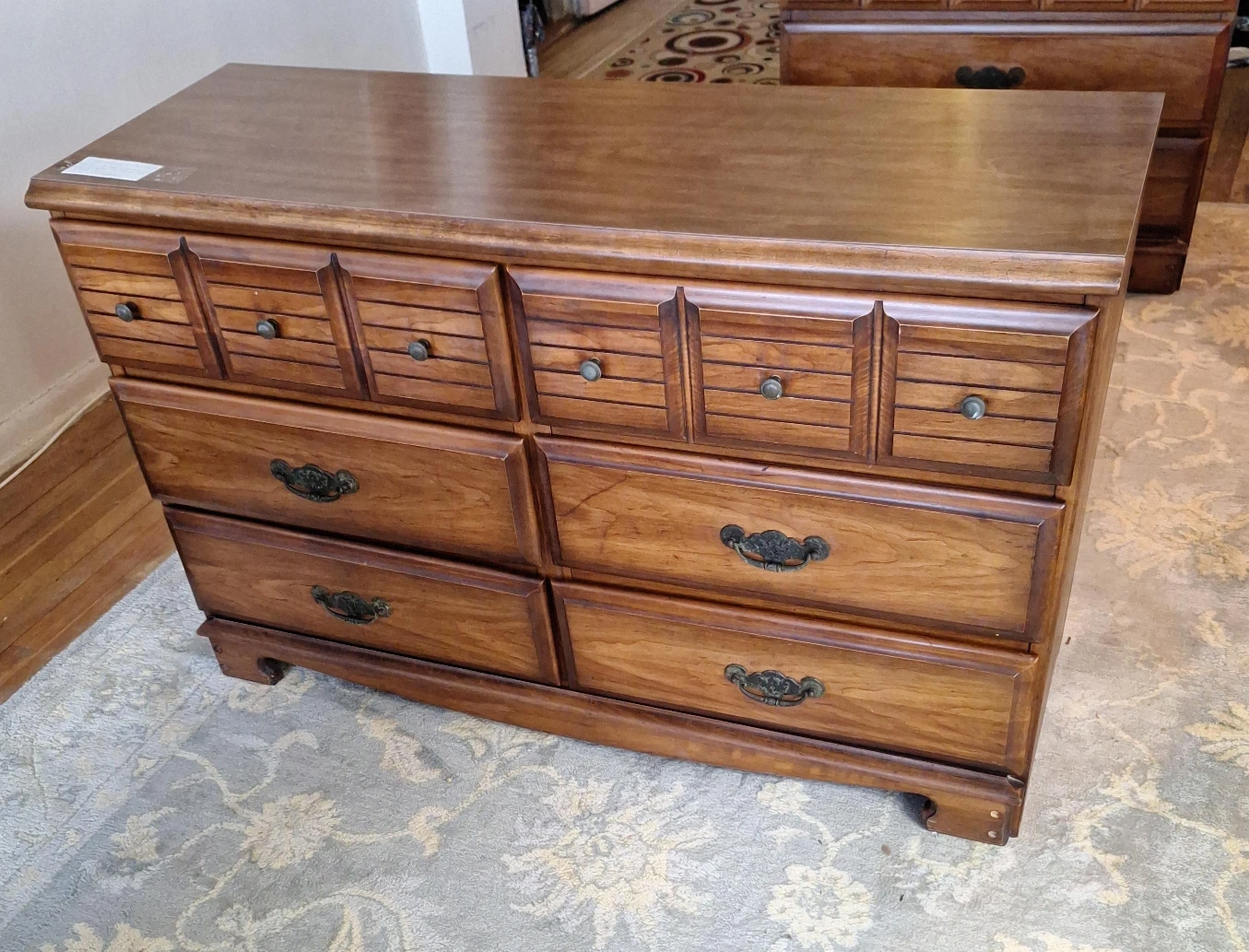 Vintage Maple Finish Wooden Dresser with 6 Drawers