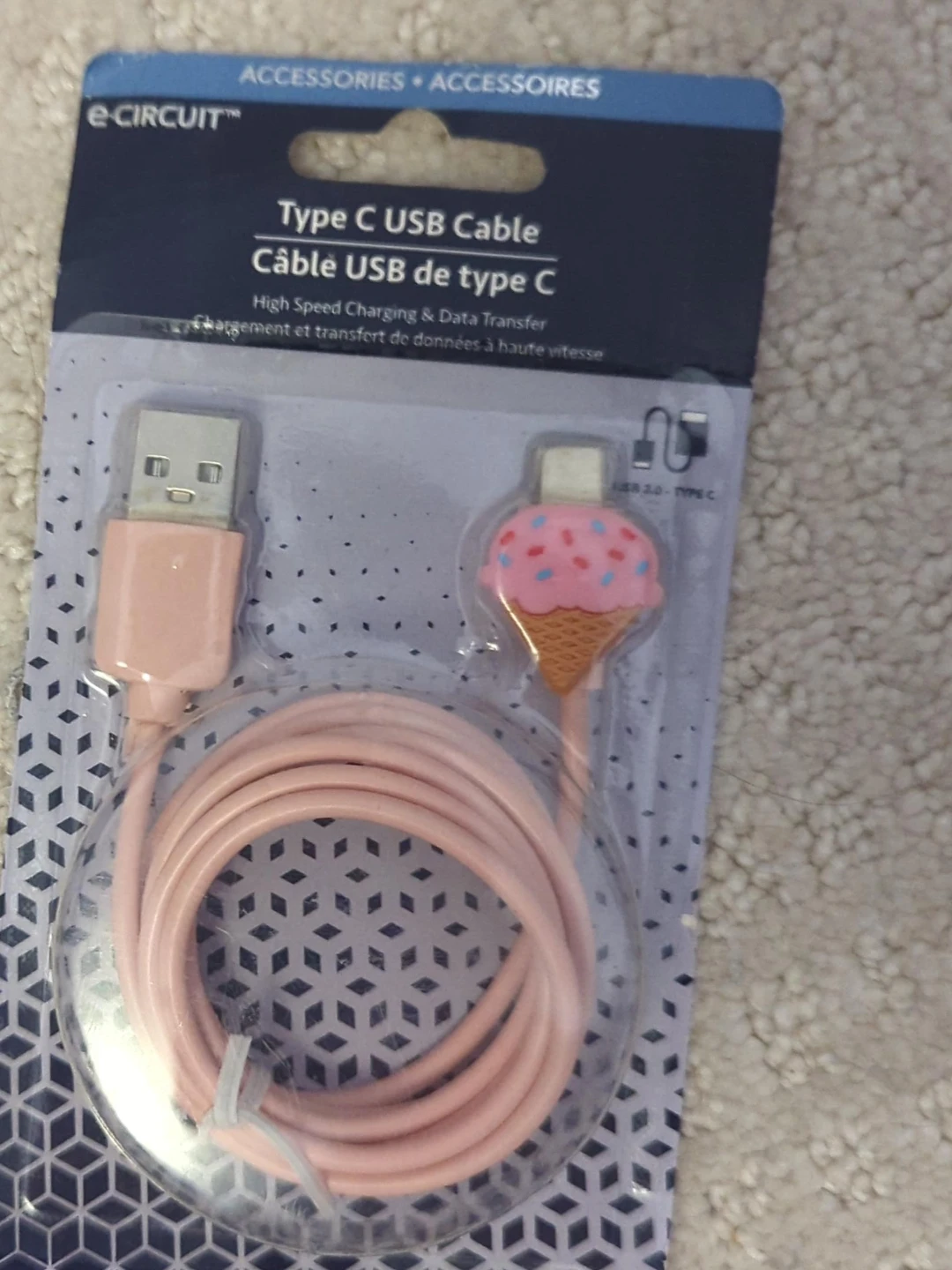 e-Circuit Pink Type C USB Cable with Ice Cream Charm