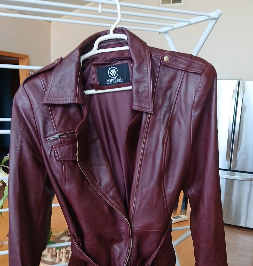 Whet Blu Burgundy Faux Leather Belted Moto Jacket - photo 5
