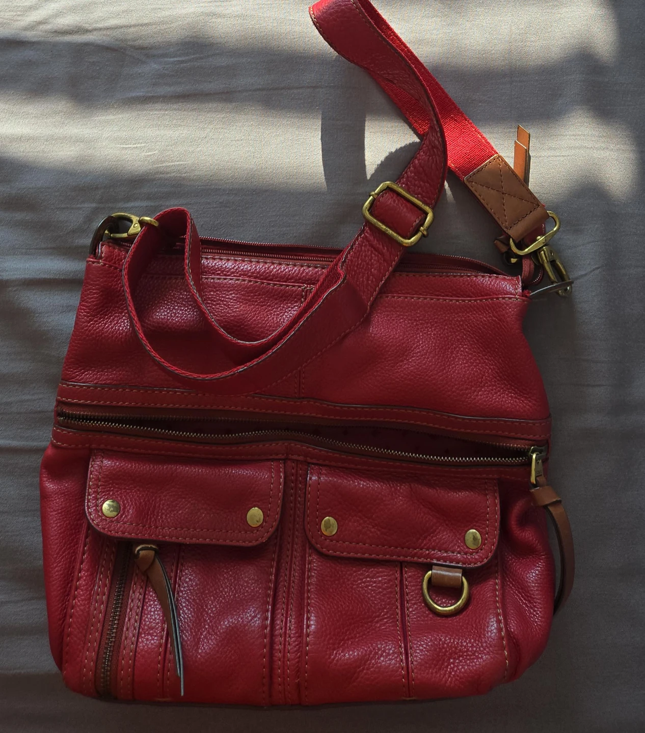 Red Leather Fossil Shoulder Bag