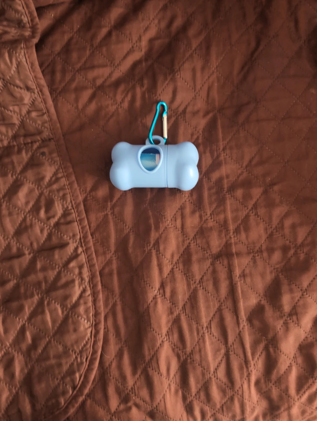 Blue Bone-Shaped Dog Poop Bag Dispenser with Carabiner