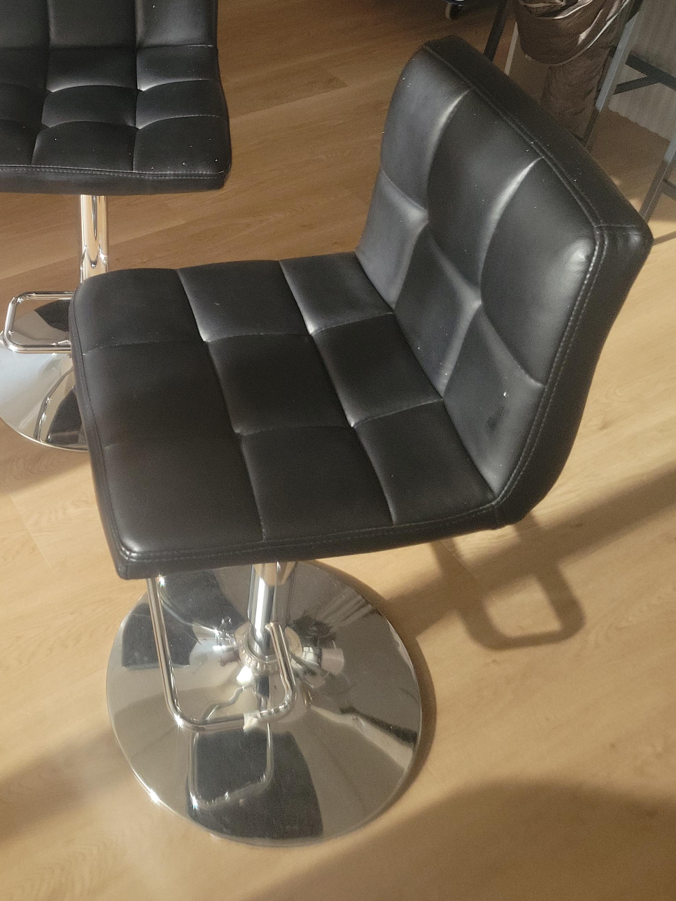 Black Faux Leather Adjustable Bar Stool