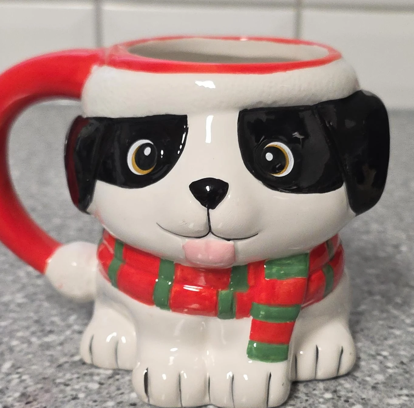Ceramic Dog Mug with Santa Hat and Scarf