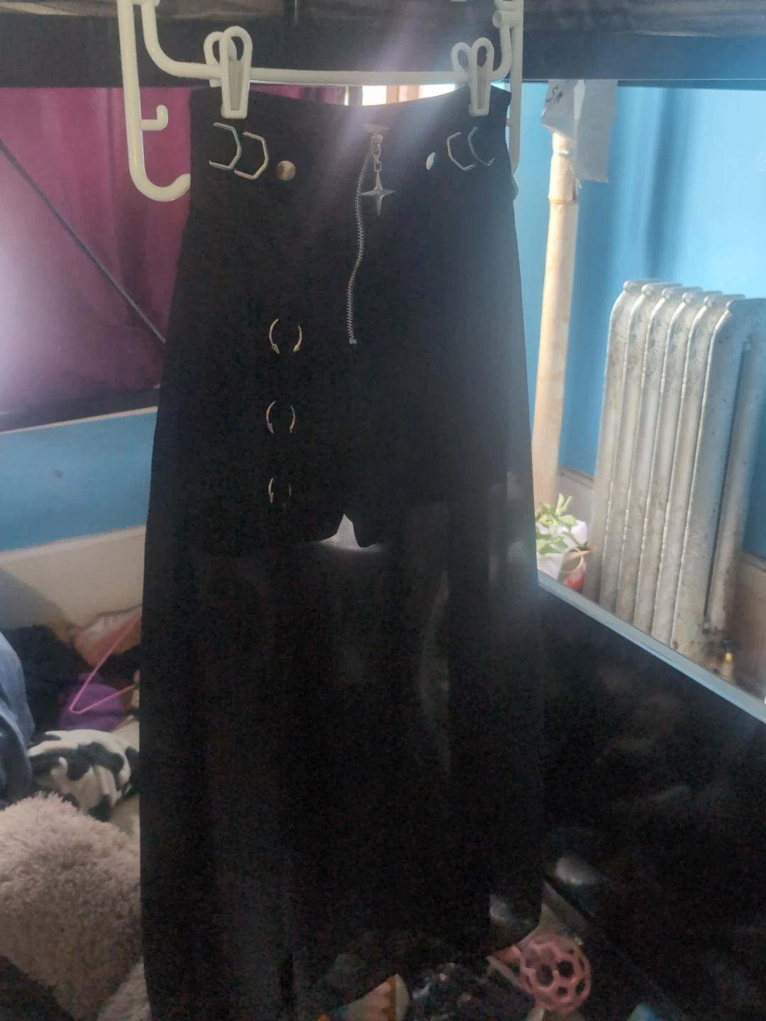 Black sheer maxi skirt with zipper and ring details