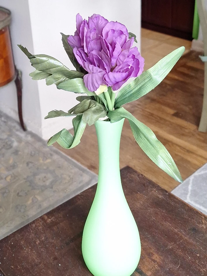 Artificial Purple Peony Flower in Light Green Vase