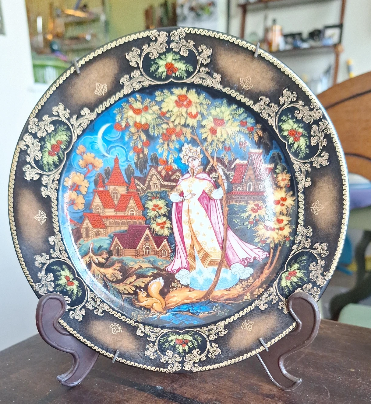 Decorative Collector's Plate with Russian Folk Art Scene