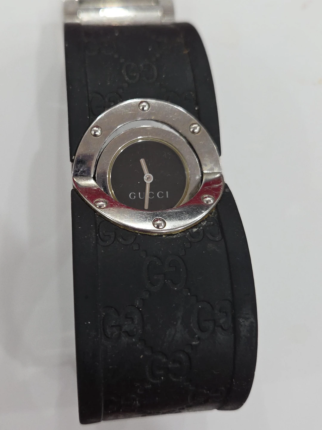 Gucci Black Rubber "GG" Logo Cuff Watch