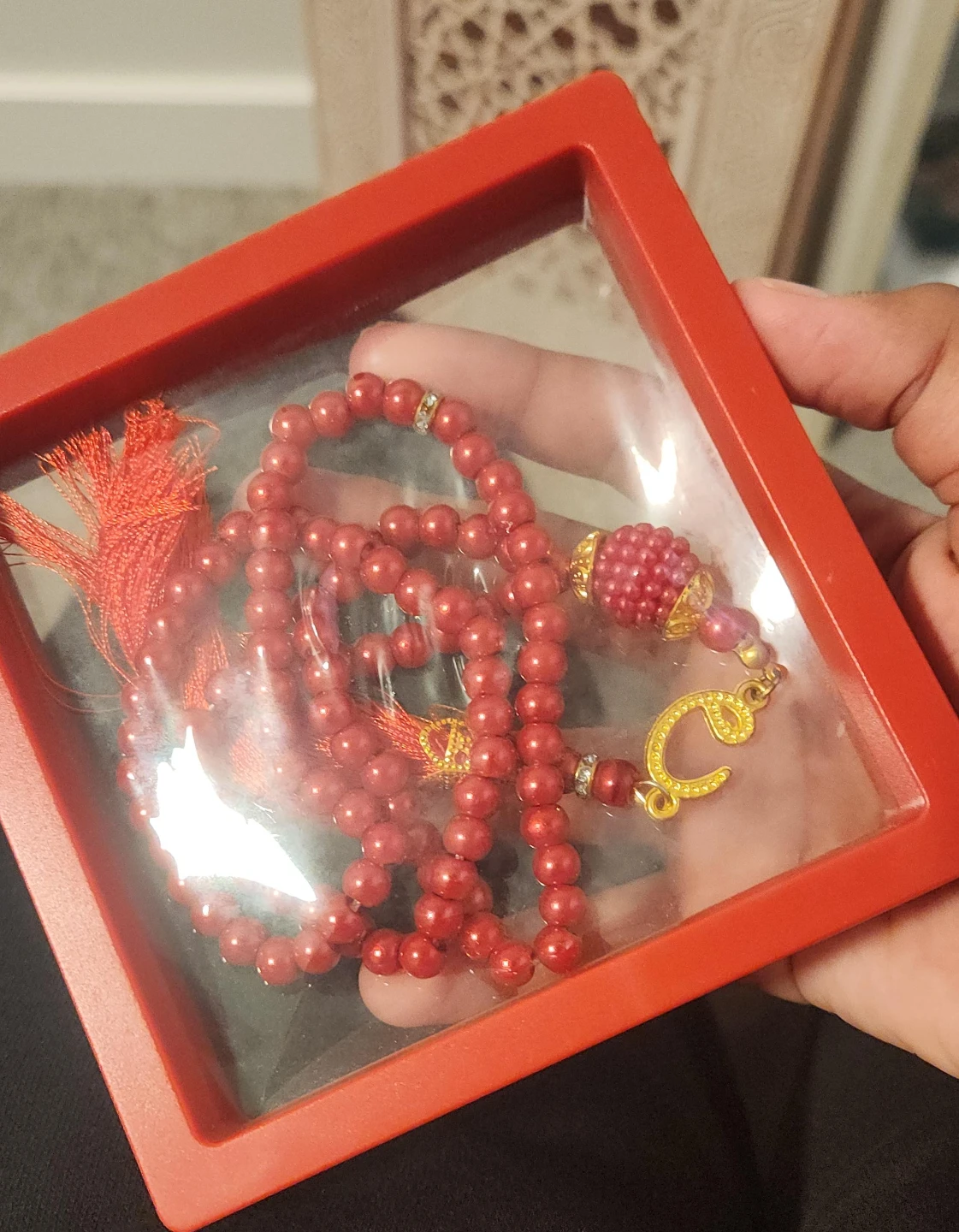 Red Beaded Tassel Prayer Beads with Case