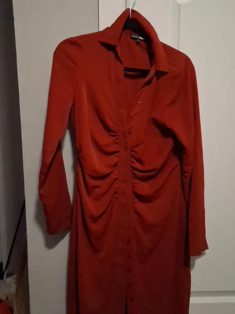 Fashion Nova Ruched Button-Up Dress