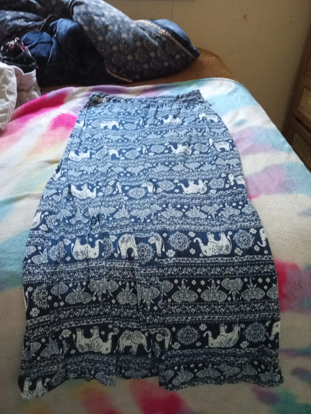 Blue Elephant Print Maxi Skirt