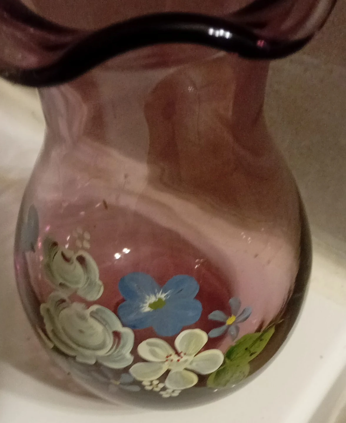 Hand-Painted Glass Vase with Floral Design