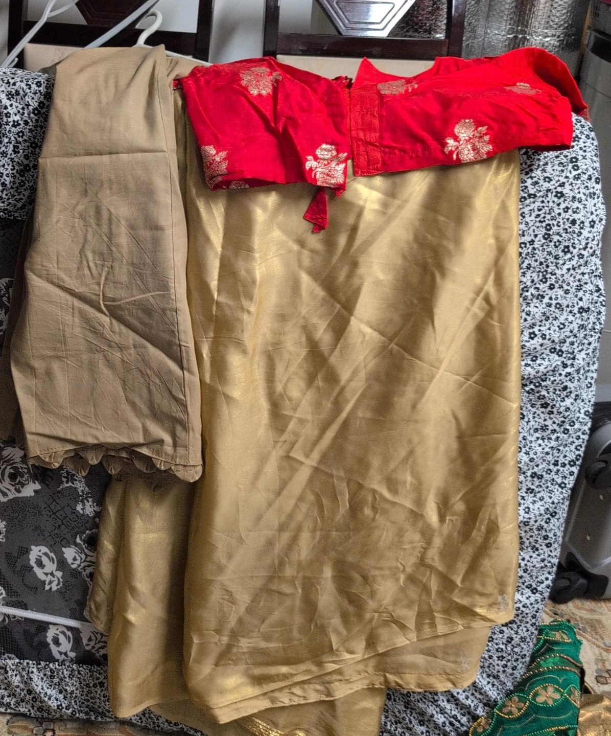 Traditional Red and Gold Three-Piece Outfit