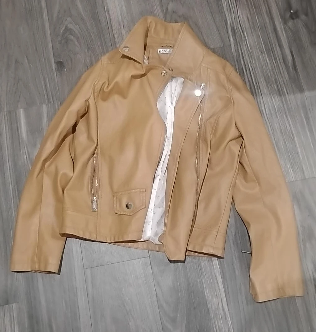 Tan Faux Leather Moto Jacket
