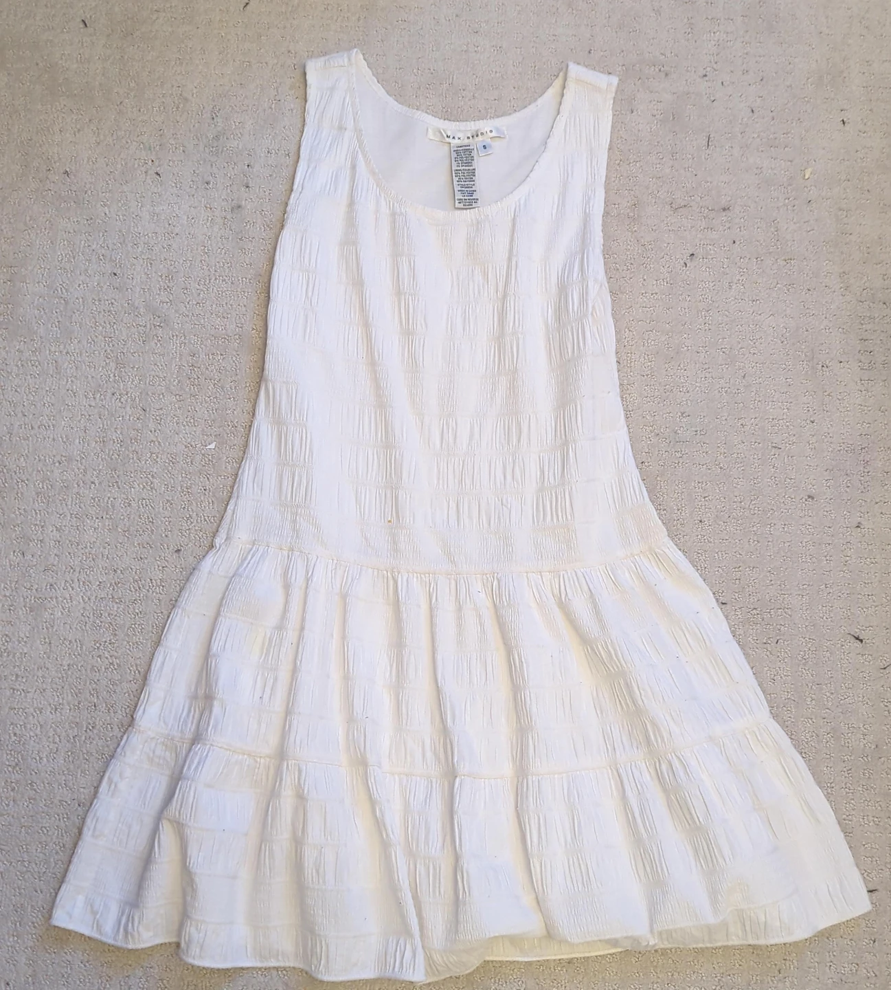 Max Studio White Textured Tiered Dress Size S